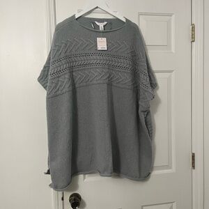 LC Lauren Conrad Gray Knit Poncho with Decorative Pattern